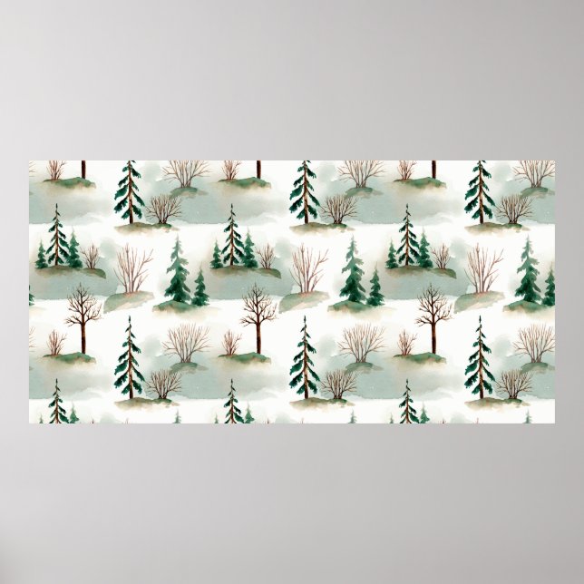 Muster mit Weihnachtsbäumen, Bäumen und Büschen. B Poster (Vorne)