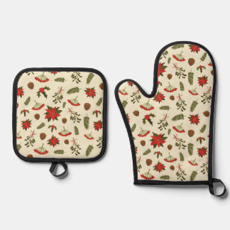 Muster mit Weihnachtsmotiven Ofenhandschuh & Topflappen-Set