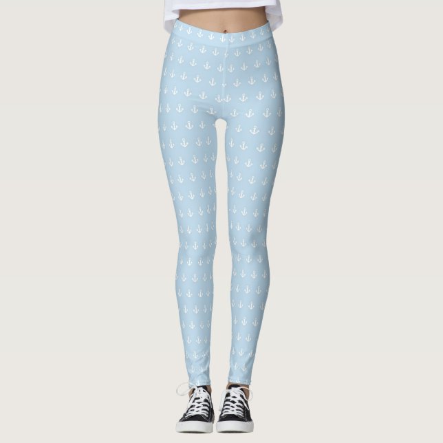 Muster mit weißen Ankern auf Blau Leggings (Vorderseite)