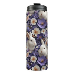 Muster mit weißen Kaninchen und violetten Blumen Thermosbecher