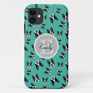 Muster-Monogramm-Handy-Fall Bostons Terrier iPhone 11 Hülle