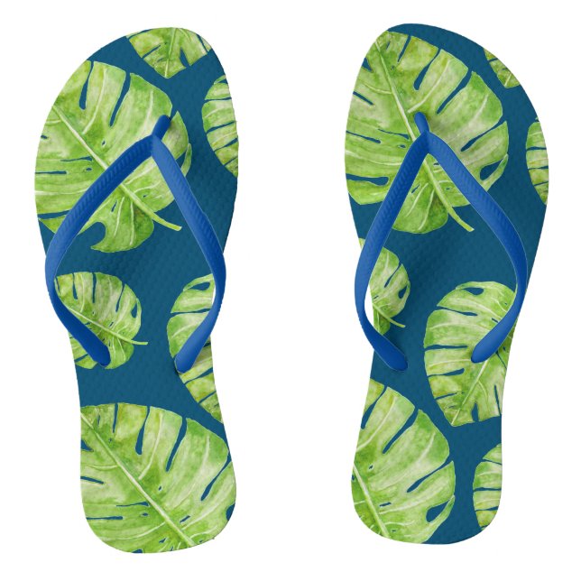 Muster Niedlich Chic Banana Leaf Green Blue Flip Flops (Fußbett)