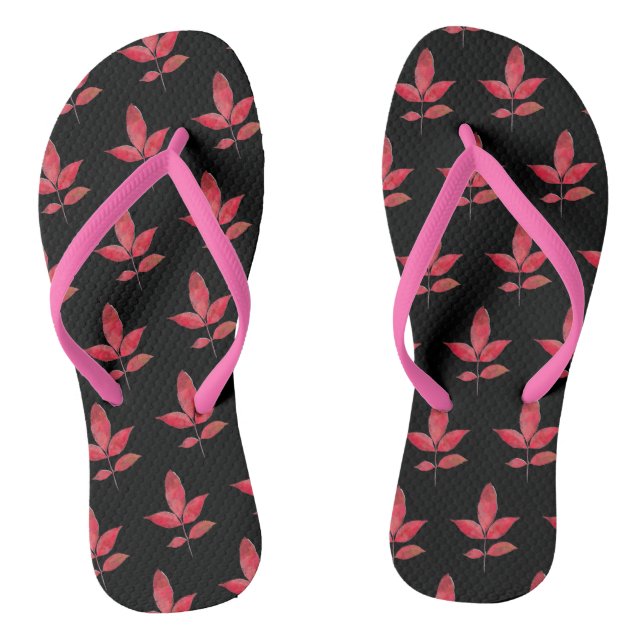 Muster Niedlich Chic Leaf farbenfroh schwarz Flip Flops (Fußbett)
