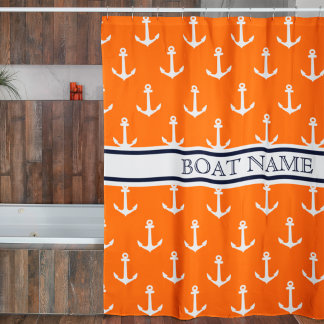 Muster Orange Blue Nautical Boat Name Duschvorhang