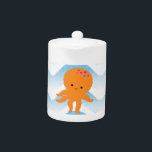 Muster Orangen- und Blauwellen<br><div class="desc">Ein niedlicher Oktopus Cartoon und blaue Wellen Muster. Design mit Textur, die auf das Bild angewendet wird. Dekoridee für Kinder.</div>
