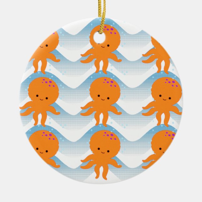 Muster Orangen- und Blauwellen Keramikornament (Vorne)