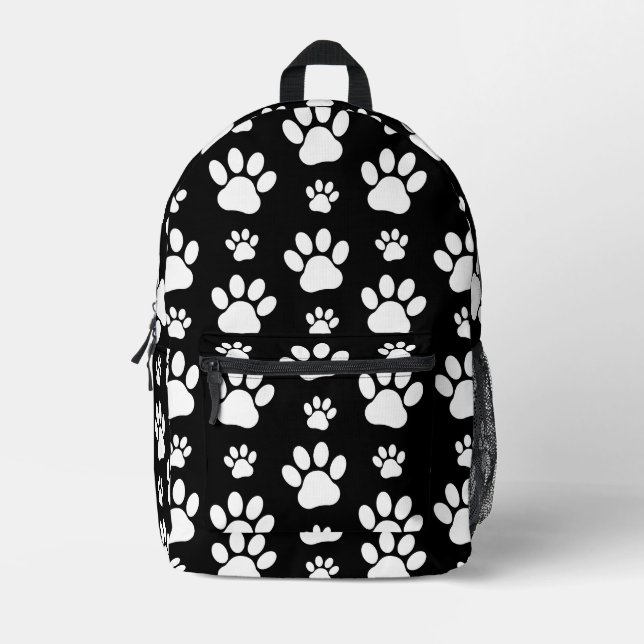 Muster, Paw-Prints, Hundeschrauben, Schwarz und We Bedruckter Rucksack (Vorderseite)