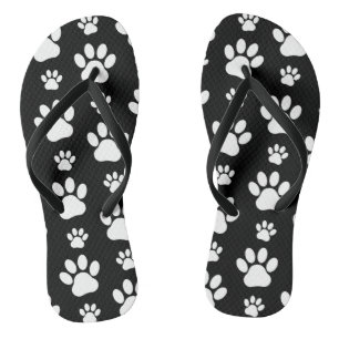 Muster, Paw-Prints, Hundeschrauben, Schwarz und We Flip Flops