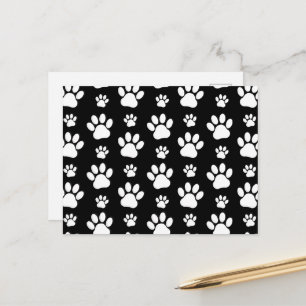 Muster, Paw-Prints, Hundeschrauben, Schwarz und We Postkarte