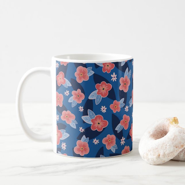 Muster Peach & Blue Floral Kaffeetasse (Mit Donut)