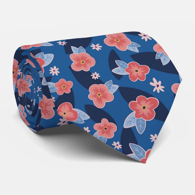 Muster Peach & Blue Floral Krawatte (Gerollt)