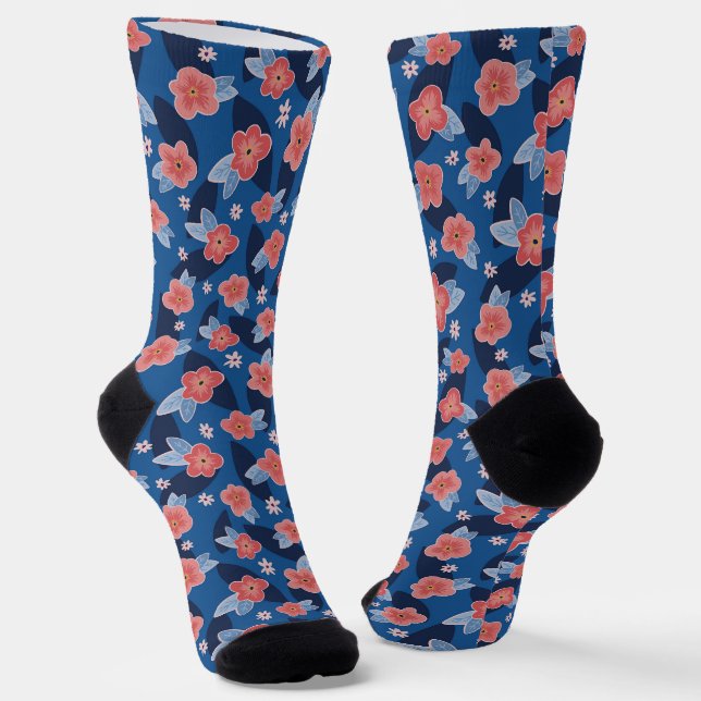 Muster Peach & Blue Floral Socken (Gewinkelt)