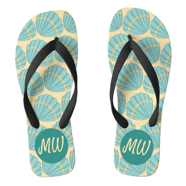 Muster Peach und Blue Sea Muschel Flip Flops (Fußbett)