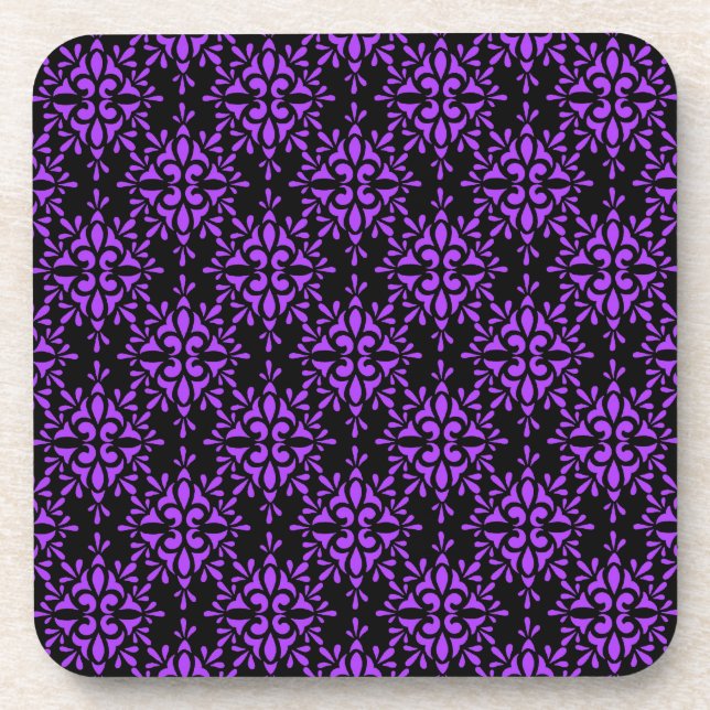 Muster Periwinkle und Black Damask Untersetzer (Vorderseite)