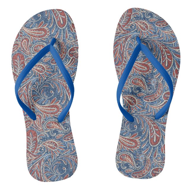 Muster Retro Red, White and Blue Paisley Flip Flops (Fußbett)