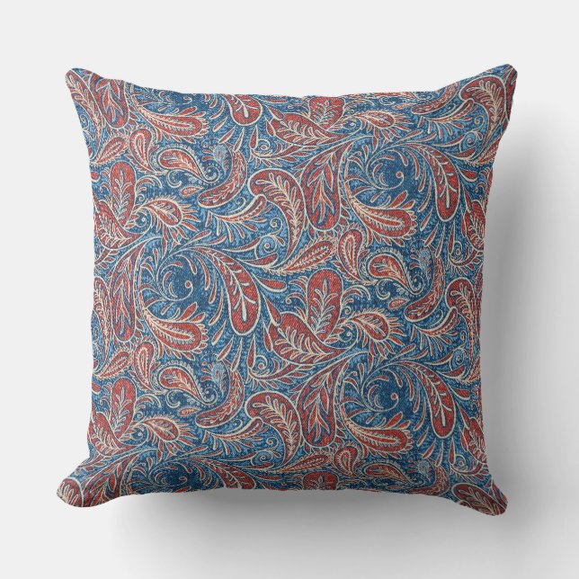 Muster Retro Red, White and Blue Paisley Kissen (Vorderseite)