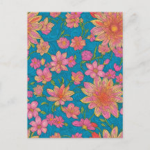 Muster rosa Blume auf blauem Hintergrund