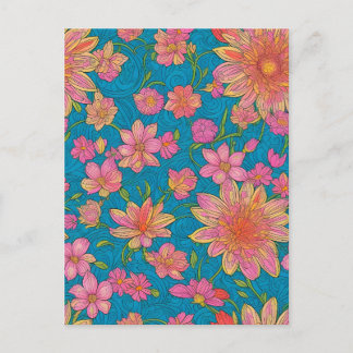 Muster rosa Blume auf blauem Hintergrund Postkarte