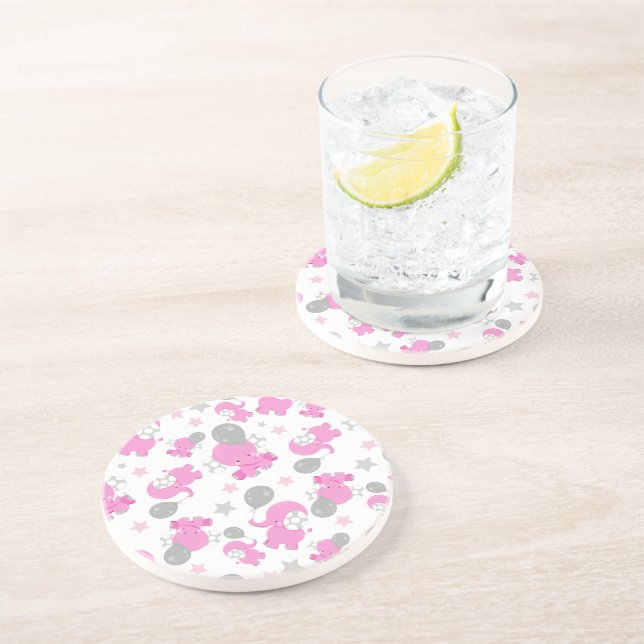 Muster rosa Elefanten, Niedliche Elefanten, Sterne Getränkeuntersetzer (Seite)