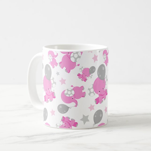 Muster rosa Elefanten, Niedliche Elefanten, Sterne Kaffeetasse (Vorderseite Links)