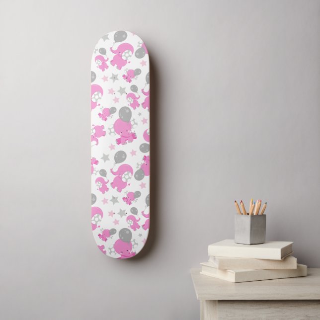 Muster rosa Elefanten, Niedliche Elefanten, Sterne Skateboard (Wandkunst)