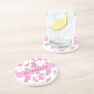 Muster rosa Elefanten, Sterne, Ihr Name Getränkeuntersetzer