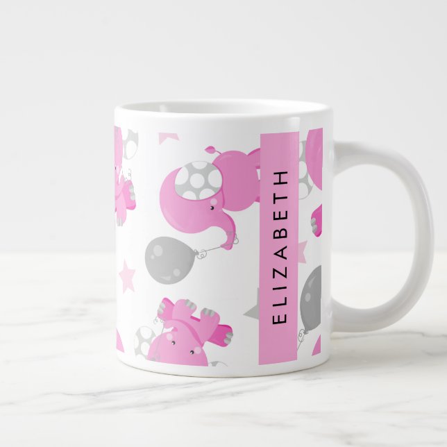 Muster rosa Elefanten, Sterne, Ihr Name Jumbo-Tasse (Rechts)