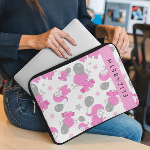 Muster rosa Elefanten, Sterne, Ihr Name Laptopschutzhülle