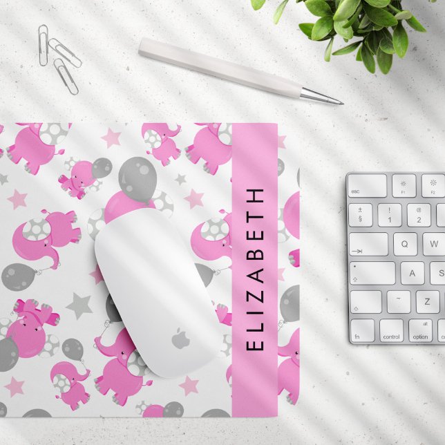 Muster rosa Elefanten, Sterne, Ihr Name Mousepad (Von Creator hochgeladen)