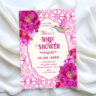 Muster Rosa künstlerische Fliese floral Baby Showe Einladung