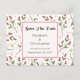 Muster Rosa und Grüne Wildblumen Save the Date Ankündigungspostkarte