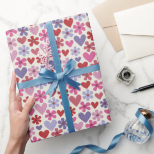 Muster Rosa und Lila Herzen und Blume Geschenkpapier