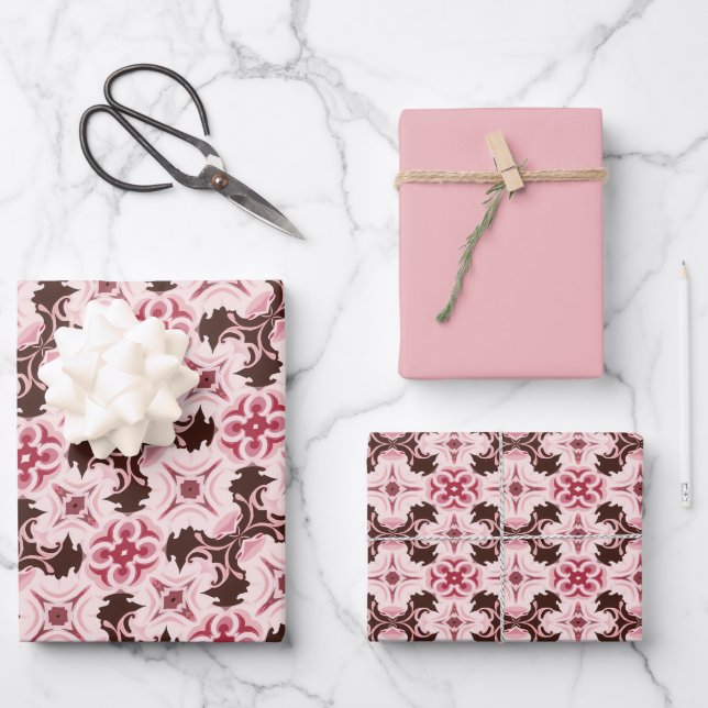 Muster Rosa und Schokolade Geschenkpapier Set (Vorderseite)