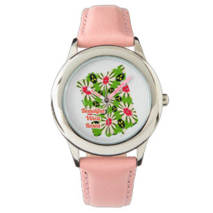 Muster Rosa und Weiße Blume Armbanduhr