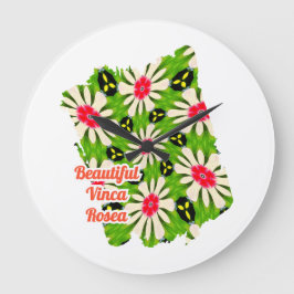 Muster Rosa und Weiße Blume Große Wanduhr