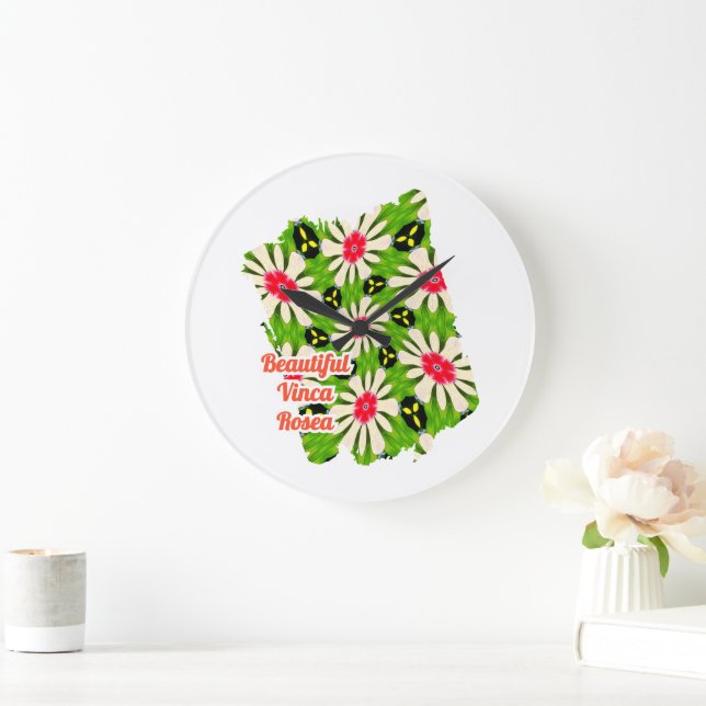 Muster Rosa und Weiße Blume Große Wanduhr (Zuhause)