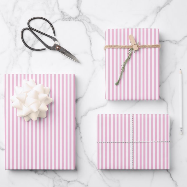 Muster Rosa und Weiße Streifen Geschenkpapier Set (Vorderseite)