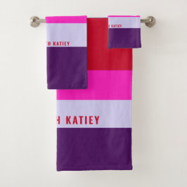 Muster Rot, Rosa und Lila Streifen Badhandtuch Set