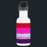 Muster Rot, Rosa und Lila Streifen Edelstahlflasche<br><div class="desc">Bleibe in Stil mit der roten,  rosa und Lila Streifen Muster Edelstahl Wasserflasche. Mit seinem kühlen gestreiften Design behalte diese haltbare und isolierte Flasche Ihre Getränke bei perfekter Temperatur und sorgt für eine lebendige Touch. Ideal für Arbeit,  Reisen,  Trainings oder als stilvolles Geschenk für diejenigen,  die farbenfrohe Accessoires Liebe.</div>