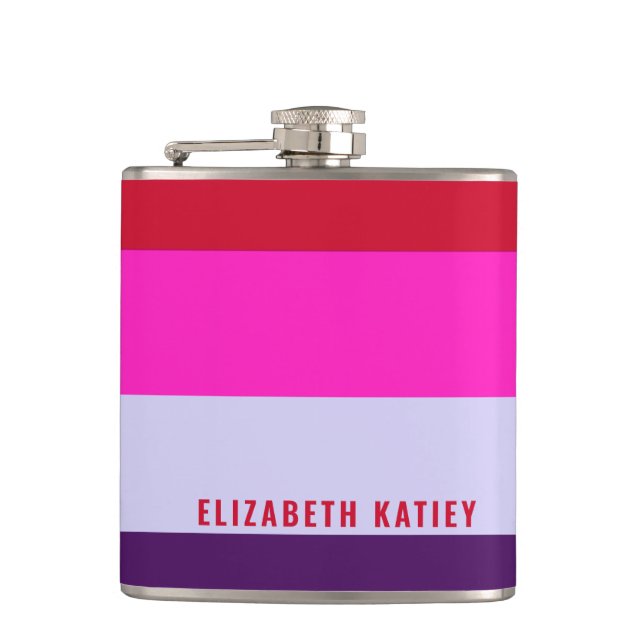 Muster Rot, Rosa und Lila Streifen Flachmann (Vorderseite)