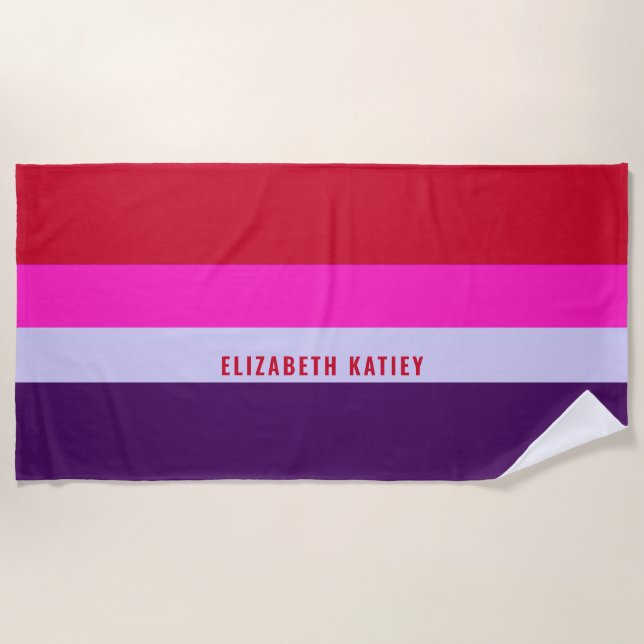 Muster Rot, Rosa und Lila Streifen Strandtuch (Vorderseite)