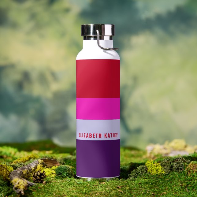 Muster Rot, Rosa und Lila Streifen Trinkflasche (Außenbereich)