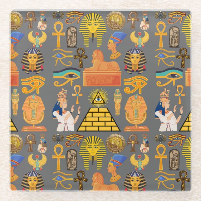 Muster Symbol antiker ägyptischer Hieroglyphus Glasuntersetzer (Vorderseite)