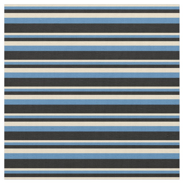 Muster Tan, Blau und Schwarze Linien Stoff (Nahaufnahme)
