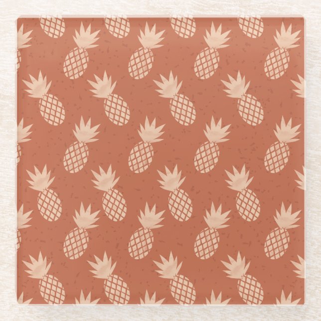 Muster Terracotta & Peach Tropical Pineapse Glasuntersetzer (Vorderseite)