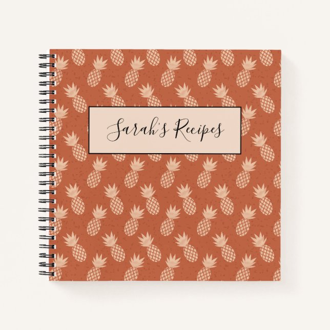 Muster Terracotta & Peach Tropical Pineapse Notizbuch (Vorderseite)