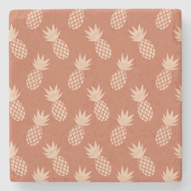 Muster Terracotta & Peach Tropical Pineapse Steinuntersetzer (Vorderseite)