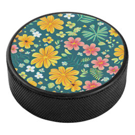 Muster tropischer Blätter und Blume Eishockey Puck