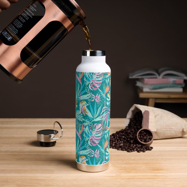 Muster tropischer Blume und Blätter Trinkflasche (Kaffee)