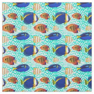 Muster tropischer Riffe in Orange und Blau Stoff